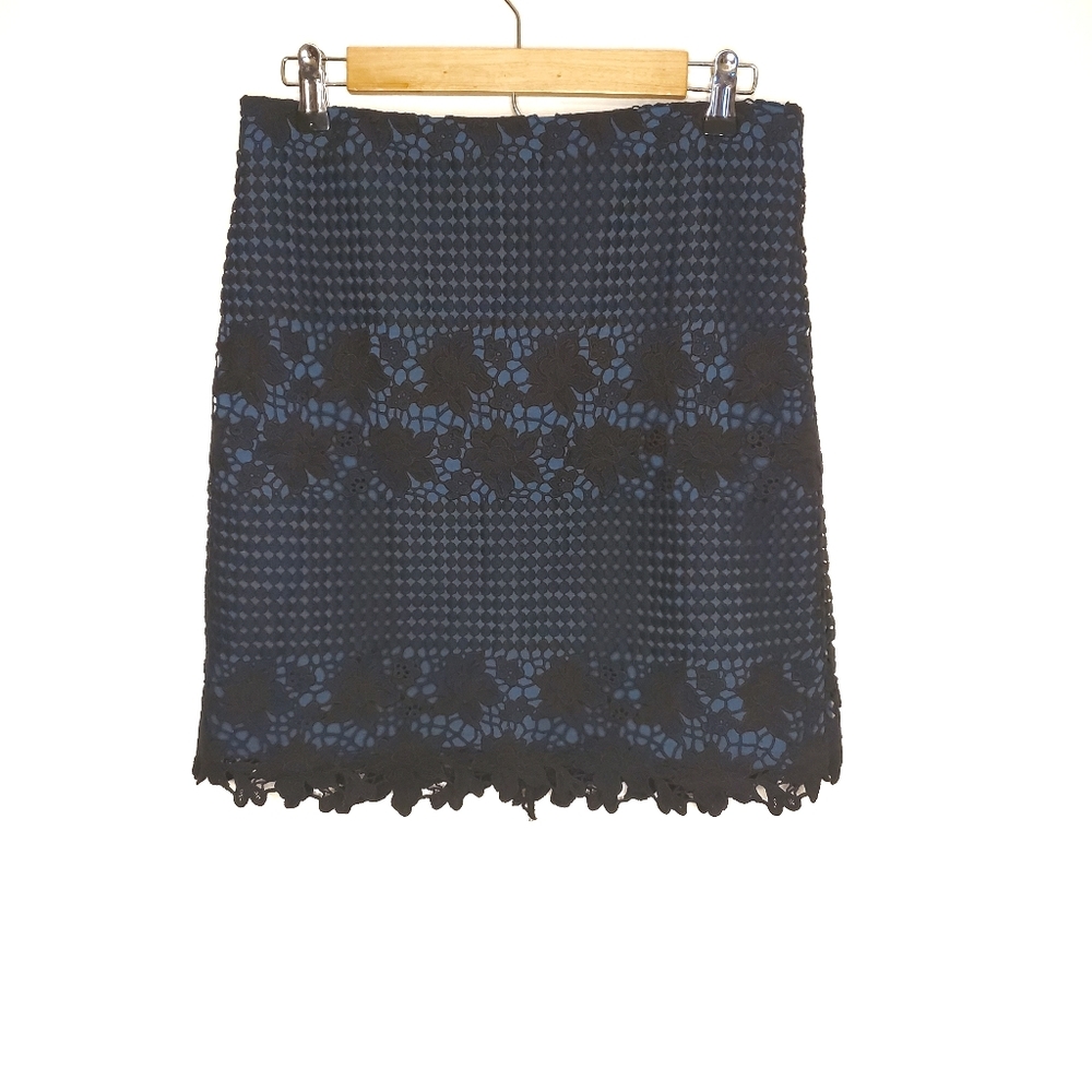 Ann Taylor Loft Black Crochet Over Navy Blue Skirt
